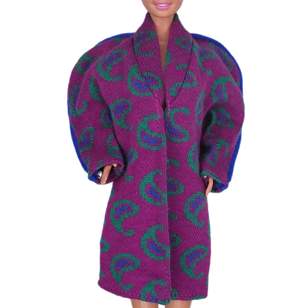 Barbie '87 Sweater Soft Fashions Coat Jacket Paisley Open Front Vtg Mattel #4481